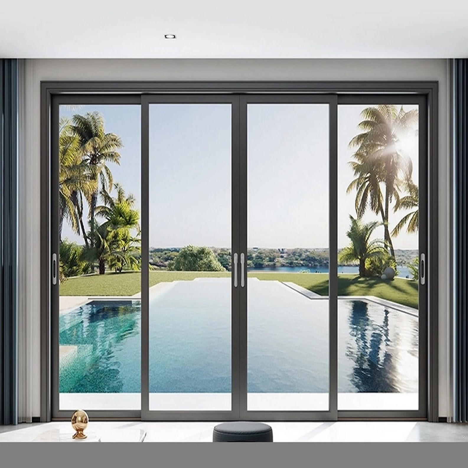 Large 4-panel sliding door with pool view — San Diego